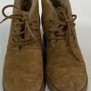 UGG - Women’s Tan Suede Lace-Up Wedge Booties - Size 8